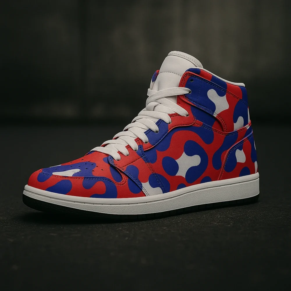 Crimson Camo Blitz High-Top Sneakers – Built for Speed, Styled for Chaos