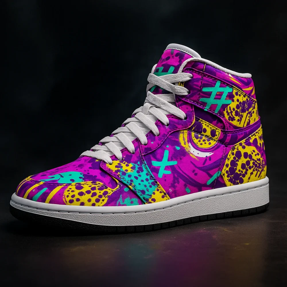 Neon Wave High-Top Sneakers – Retro Fire, Neon Wired