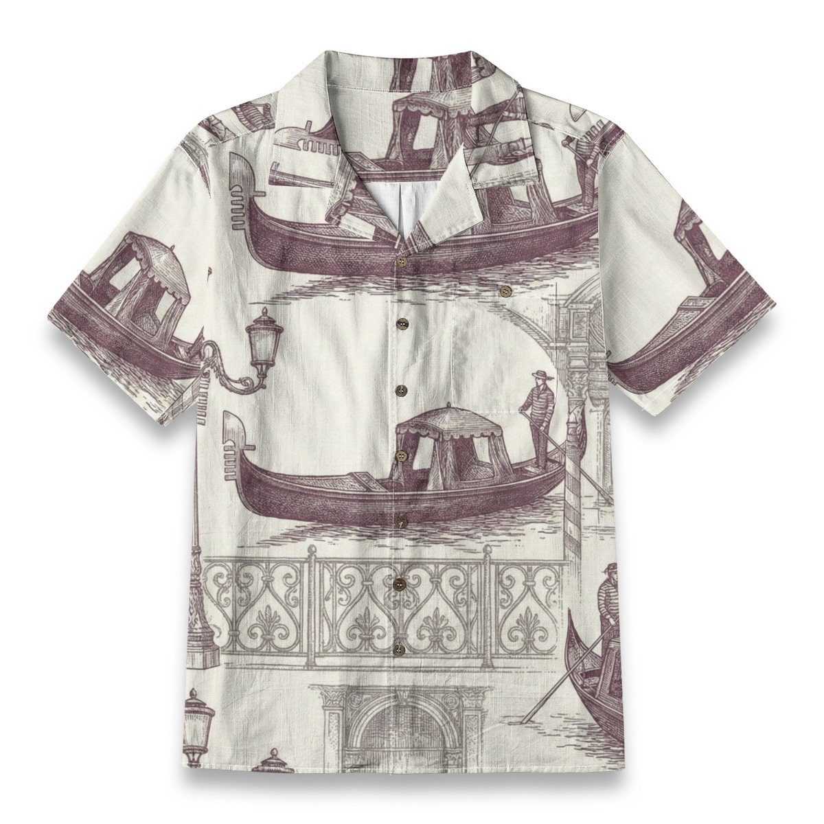 226767-1a749b75-843a-43fb-85a0-6c9ce0d7769f.jpeg Venice Gondola Scene Illustration – Vehicle Hawaiian Shirt - Image 1